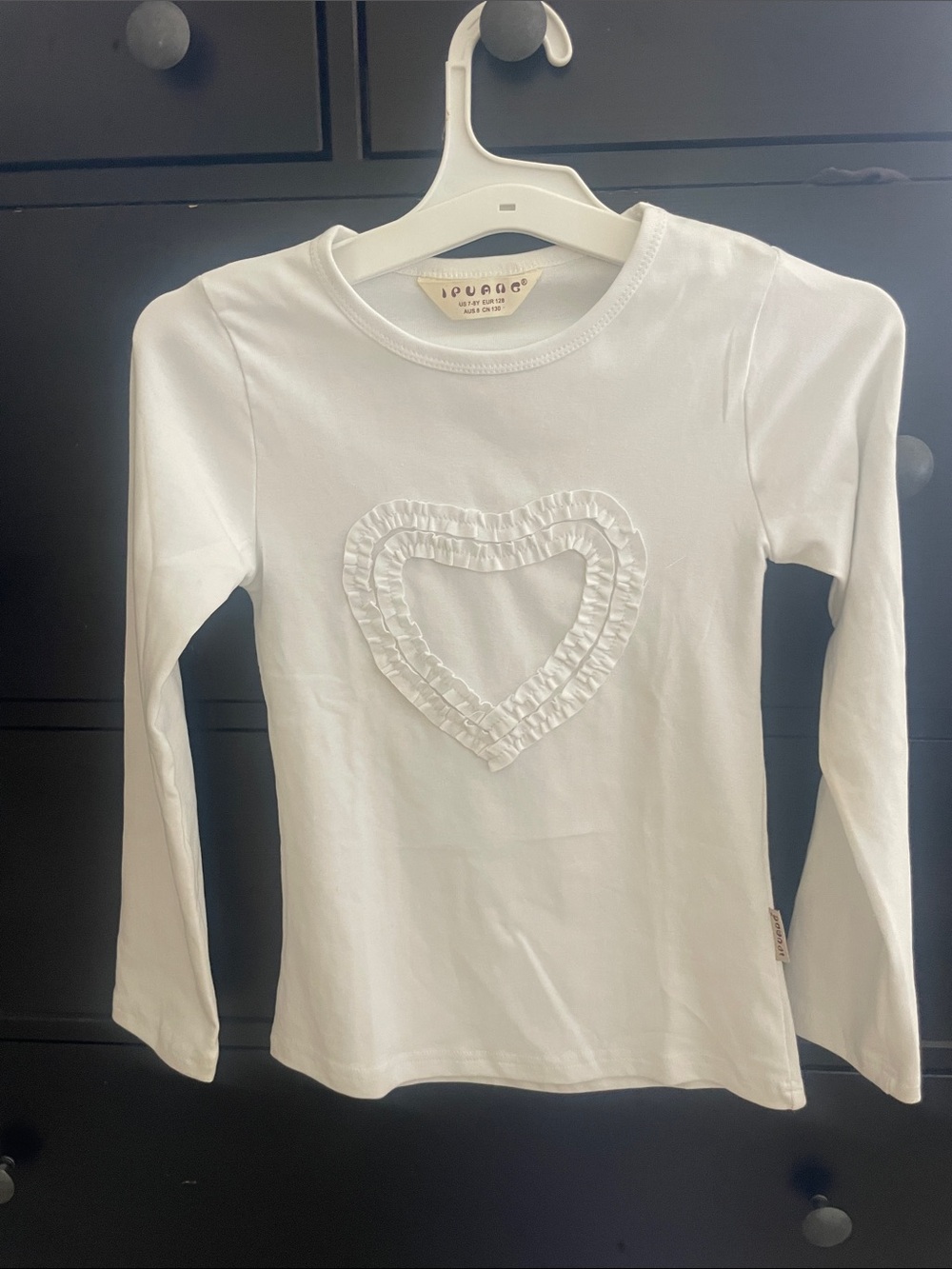 Kids White Long-Sleeve Heart Ruffle Top